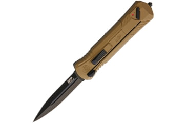 Image of Smith &amp; Wesson Out The Front Assisted Opening Folding Knife, 5.25in Closed, 3.25in, Black Oxide Coated Aus-8 SS, Double Edge Blade, Aluminum, Tan Handle, 1092050