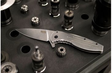 Image of SOG Specialty Knives &amp; Tools Aegis FLK 3.38in Folding Knife, Stonewashed Drop Point Blade, Stainless Steel, 14-41-02-42