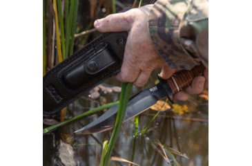 Image of SOG Specialty Knives &amp; Tools Bowie 2.0 Fixed Blade Knife, 6.4in, AUS-8 Blade, Clip Point, Brown, Leather Washers Handle, Black, SOG-S1T-L