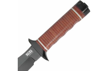 Image of SOG Specialty Knives &amp; Tools Bowie 2.0 Fixed Blade Knife, 6.4in, AUS-8 Blade, Clip Point, Brown, Leather Washers Handle, Black, SOG-S1T-L