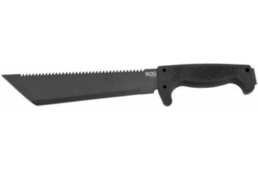 Image of SOG Specialty Knives &amp; Tools SOGFari Machete Fixed Blade Knife, 10in, 3Cr13 Blade, Tanto, Black, Kraton Handle, Black, SOG-MC04-N