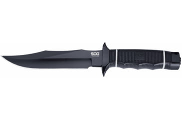 Image of SOG Specialty Knives &amp; Tools Tech Bowie Fixed Blade Knife, 6.4in, AUS-8 Blade, Clip Point, Black, Kraton Handle, Black, SOG-S10B-K