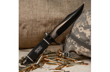 Image of SOG Specialty Knives &amp; Tools Tech Bowie Fixed Blade Knife, 6.4in, AUS-8 Blade, Clip Point, Black, Kraton Handle, Black, SOG-S10B-K