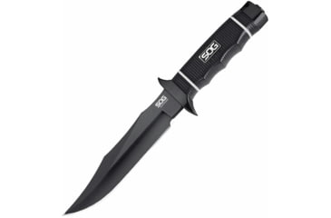 Image of SOG Specialty Knives &amp; Tools Tech Bowie Fixed Blade Knife, 6.4in, AUS-8 Blade, Clip Point, Black, Kraton Handle, Black, SOG-S10B-K