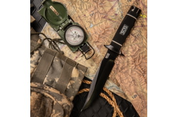 Image of SOG Specialty Knives &amp; Tools Tech Bowie Fixed Blade Knife, 6.4in, AUS-8 Blade, Clip Point, Black, Kraton Handle, Black, SOG-S10B-K