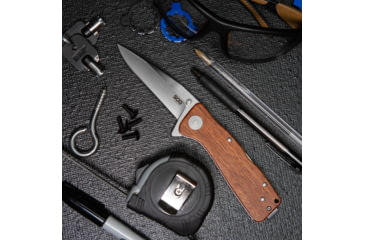 Image of SOG Specialty Knives &amp; Tools Twitch II Folding Knife, 2.65in, AUS-8 Blade, Drop Point, Brown, Rosewood Handle, Silver, SOG-TWI17-CP