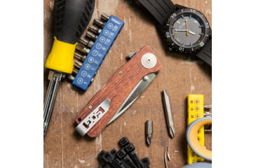 Image of SOG Specialty Knives &amp; Tools Twitch II Folding Knife, 2.65in, AUS-8 Blade, Drop Point, Brown, Rosewood Handle, Silver, SOG-TWI17-CP