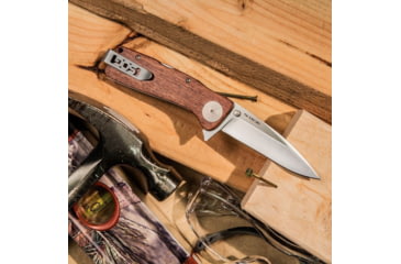 Image of SOG Specialty Knives &amp; Tools Twitch II Folding Knife, 2.65in, AUS-8 Blade, Drop Point, Brown, Rosewood Handle, Silver, SOG-TWI17-CP