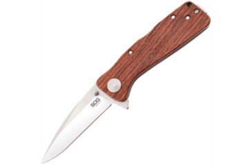 Image of SOG Specialty Knives &amp; Tools Twitch II Folding Knife, 2.65in, AUS-8 Blade, Drop Point, Brown, Rosewood Handle, Silver, SOG-TWI17-CP