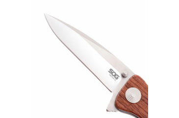 Image of SOG Specialty Knives &amp; Tools Twitch II Folding Knife, 2.65in, AUS-8 Blade, Drop Point, Brown, Rosewood Handle, Silver, SOG-TWI17-CP