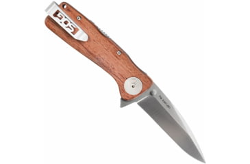 Image of SOG Specialty Knives &amp; Tools Twitch II Folding Knife, 2.65in, AUS-8 Blade, Drop Point, Brown, Rosewood Handle, Silver, SOG-TWI17-CP