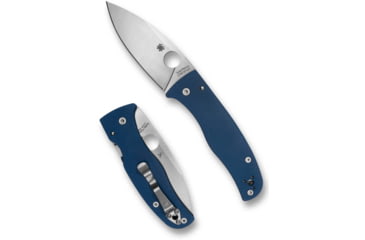 Image of Spyderco Bodacious Folding Knife, 3.63 in, CPM SPY27, Drop Point, Satin Finish, Silver, G10, Blue Handle, C263GPCBL