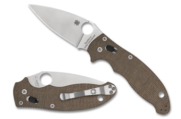 Image of Spyderco Manix 2 Folding Knife, 3.37in, CPM CRU-WEAR, Leaf Blade, Canvas Micarta, Brown Handle, SPY-C101MPCW2