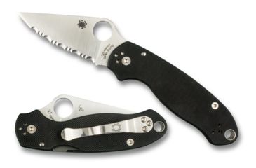 Image of Spyderco Para 3 Folding Knife, Serrated Blade, Satin Finish, Black Handle, C223GS