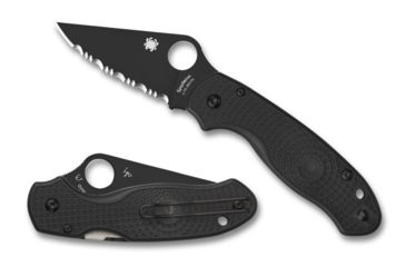 Image of Spyderco Para 3 Lightweight Folding Knife, 2.93in, CTS BD1N, Serrated DLC Leaf Blade, Black FRN Handle, C223SBBK