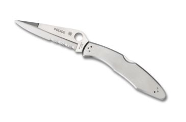 Image of Spyderco Police Model Folding Knife, 4.2 in, VG-10, Clip Point, Partially Serrated Blade, Stainless Handle C07PS