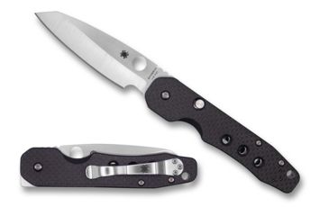 Image of Spyderco Smock Folding Knife, 3.39in, Plain, Stonewashed, CPM S30V SS, Wharncliffe Blade, Textured Carbon Fiber/G-10 Laminate, Black Handle, C240CFP