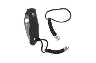 Image of Spyderco Square Pewter Bead, Black Paracord Lanyard BEAD1LY