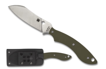 Image of Spyderco Stok Bowie Fixed Blade Knife, 2.95in, 8Cr13MoV Steel, Drop Point Blade, G10 Green Handle, FB50GPOD
