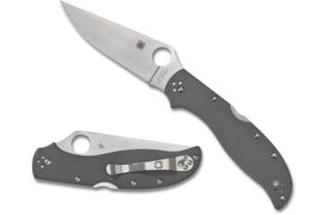 Image of Spyderco Strech 2 XL CPM CRU-WEAR Folding Knife, 3.99in, CRU-WEAR, Plain Blade, Gray G-10 Handle, C258GGYCW