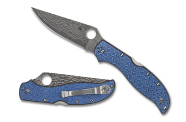 Image of Spyderco Stretch 2 XL Folding Knife, 3.99in, VG-10/Damascus, Drop Point, Nishijin Glass Fiber, Blue Handle, C258GFBLP