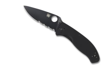 Image of Spyderco Tenacious Folding Knife, 3.39 in, 8Cr13MoV, Black Partially Serrated Leaf Blade, G-10, Black Handle, C122GBBKPS