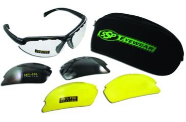 Image of SSP Eyewear Denial Bifocal Shooting Glasses w/ 3.00 Magnification Kit, Black Frame, Amber, Clear And Smoked Lenses 011711955053