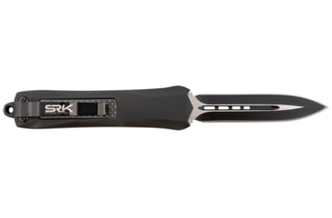 Image of Steel River Knives Spartan OTF Automatic Folding Knife, 3.50, 440C SS, Dagger Plain Blade, Black/Silver, Black w/ Carbon Fiber Inlay Handle, A163BD