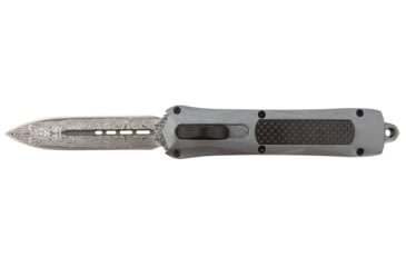 Image of Steel River Knives Spartan OTF Automatic Folding Knife, 3.50, 440C SS, Dagger Plain Damascus Blade, Gray w/ Carbon Fiber Inlay Handle, A163GDD