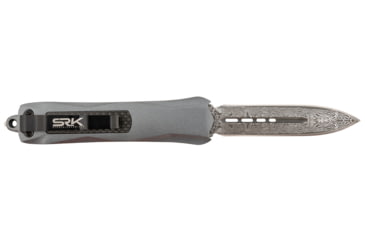 Image of Steel River Knives Spartan OTF Automatic Folding Knife, 3.50, 440C SS, Dagger Plain Damascus Blade, Gray w/ Carbon Fiber Inlay Handle, A163GDD
