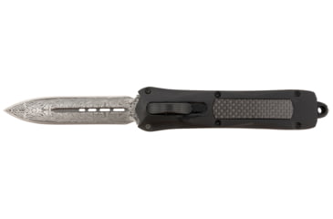 Image of Steel River Knives Spartan OTF Automatic Folding Knife, 3.50, 440C SS, Dagger Plain Damascus Blade, Black w/ Carbon Fiber Inlay Handle, A163BDD
