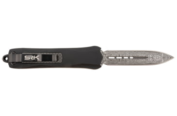 Image of Steel River Knives Spartan OTF Automatic Folding Knife, 3.50, 440C SS, Dagger Plain Damascus Blade, Black w/ Carbon Fiber Inlay Handle, A163BDD