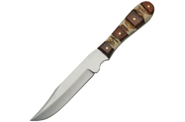 Image of Steel Stag Mini Hunter Stag Knife, Mini Hunter, 7.5in Overall, 4.5in Satin SS Clip Point Blade, Bone And Wood Handle, Brown Leather Sheath, SS-7026