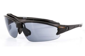 Image of Survival Optics Sunglasses Gripz Riders/Doch Sunglasses, Black/Black Pad and Tip Frame, SOS Logo, Pc Smoke Lens 7593