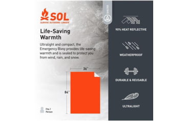 Image of Survive Outdoors Longer Emergency Bivvy XL with Rescue Whistle, Orange, 0140-1144