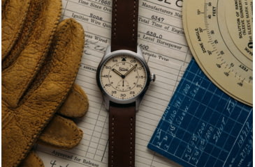 Image of Szanto Heritage Aviator Watches, Ivory Dial, Brown Strap, Steel, One Size, SZ 2752