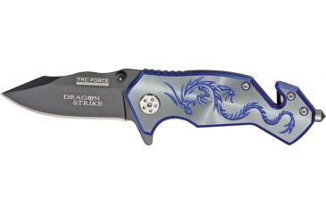 Image of Tac Force Dragon Strike A/O Fold Knife, black coated HC steel blade, Electric blue anodized Alum. handle TF686GY