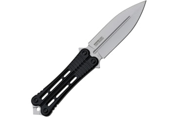 Image of TAC Force Black Fixed Blade Knife, 9.75in Overall, 4.75in Bead Blast Finish Stainless Spear Point Blade, Black Aluminum Handle, Plastic Sheath, TF-FIX023BK