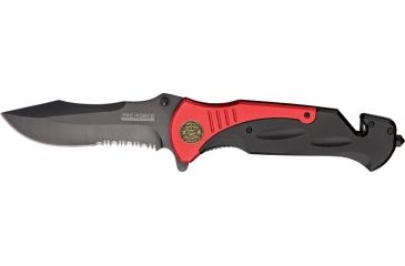 Image of Tac Force Large Rescue Linerlock Fold Knife, black coated HC SS, Red and black anodized Handle TF727FD