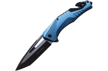 Image of TAC Force Linerlock A/O Blue Folding Knife, 3.75 black finish 3Cr13 stainless tanto blade, Blue aluminum handle, TF-1015BBK