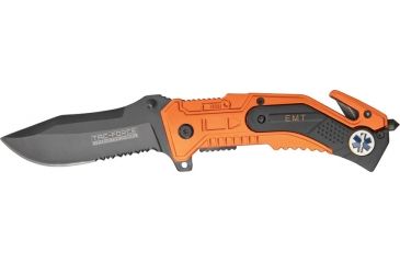 Image of Tac Force Rescue Lock A/O Fold Knife 4.50in., PS black SS A/O blade, Orange Alum. handles w/ black trim etched in TF688EMT