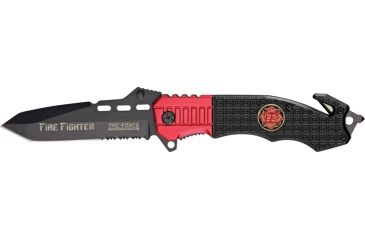 Image of Tac Force Speed Rescue Fold Knife 5in, black SS PS A/O blade, Black Comp. handles w/ red Alum. trim TF740FD
