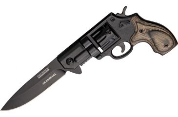 Image of Tac Force Speed Revolver Fold Knife, A/O black 440 SS blade, Black Alum. Revolver handles w/ black and gray woo TF760BGY