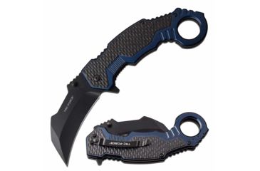 Image of TAC Force TF-1001BL Spring Assisted Knife, 3in, 3CR13 Stainless Steel, Karambit, Black Blade, Aluminum Handle, Blue, TF-1001BL