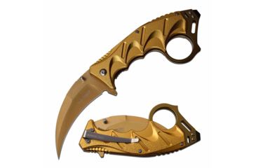 Image of TAC Force TF-957GD Spring Assisted Knife, 3.5in, 3CR13 Stainless Steel, Karambit, Golden Blade, Aluminum Handle, Gold, TF-957GD