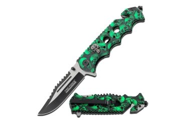 Image of TAC Force Two Tone 440 SS Blade Skull Knife, Green TF 809GN