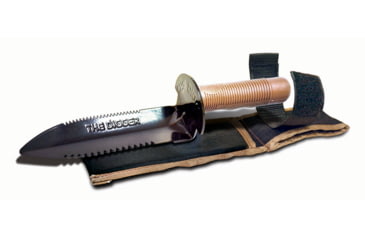 Image of Teknetics DIGGER Digging Knife, Sheath &amp; Patch, 7.5in Blade Length, Brown Rubber Handle, Black Blade, DIGGER