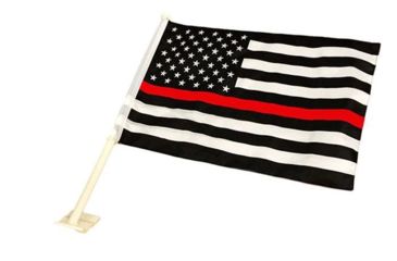 Image of Thin Blue Line Car Flag - Thin Red Line American Flag - RED-AMERICAN-CAR