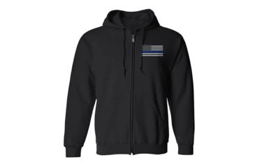 Image of Thin Blue Line Full Zip American Flag Hoodie, 2XL, Black, TBLH-ZIP-BLACK-XXL