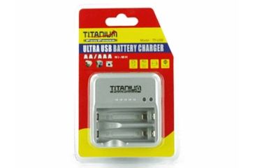 Image of Titanium USB or AC powered Rapid Battery Charger for 2 AA or 2 AAA Rechargeables, Gray, CH-TP-USB